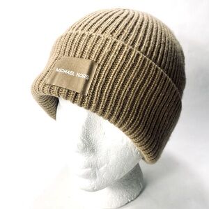 Michael Kors Camel Brown Ribbed Knit Beanie Hat Cap
